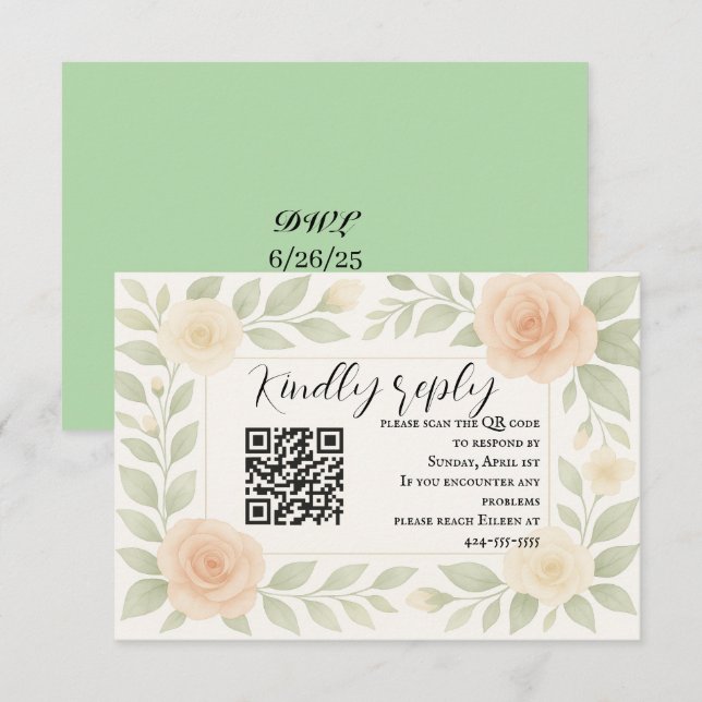 Cartão de Resposta QR Code Floral Econômico (Frente/Verso)