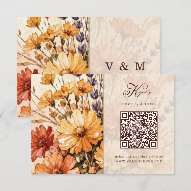 Cartão de Resposta QR code para Casamento Jardim d (Frente/Verso)