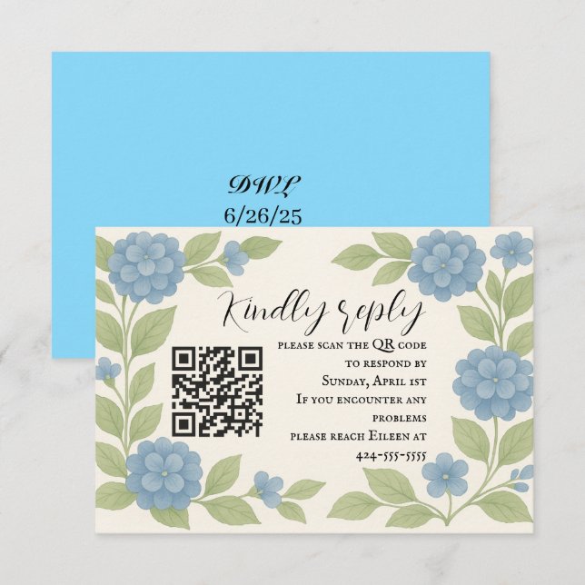 Cartão de Resposta QR Code para Orçamento Azul Hor (Frente/Verso)
