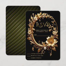 Cartão de Resposta Quadro Floral Dourado Ornado
