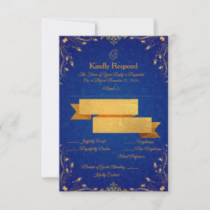 Cartão de Resposta Royal Blue e Dourado