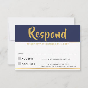 Cartão de Resposta RSVP azul marinho moderno doura