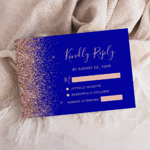 Cartão de Resposta RSVP Azul Real com Borda de Bri