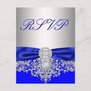Cartão de Resposta RSVP Azul Real e Prata