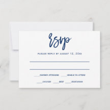 Cartão de Resposta RSVP | Caligrafia à Mão - Azul