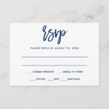 Cartão de Resposta RSVP | Caligrafia à Mão - Azul 