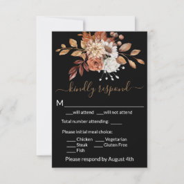 Cartão de Resposta RSVP com Envelope Preto Floral