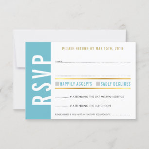 CARTÃO DE RESPOSTA RSVP cute turquesa branco coraç
