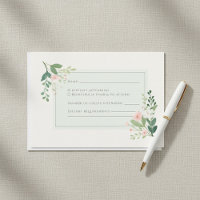 Cartão de Resposta RSVP de Aquarela Floral Verde S