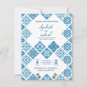 Cartão de Resposta RSVP de Azulejo Azul Limão Medi