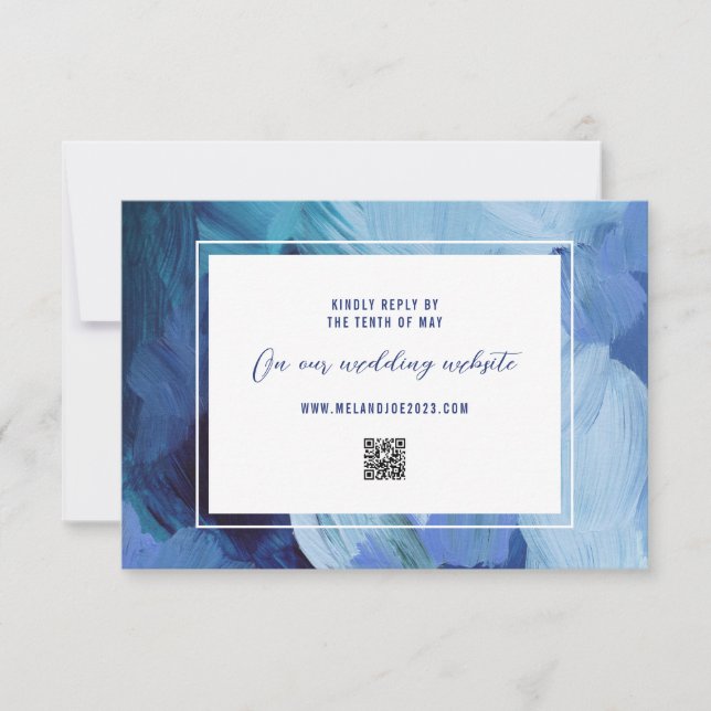 Cartão de Resposta RSVP de Casamento Azul Pintado (Frente)