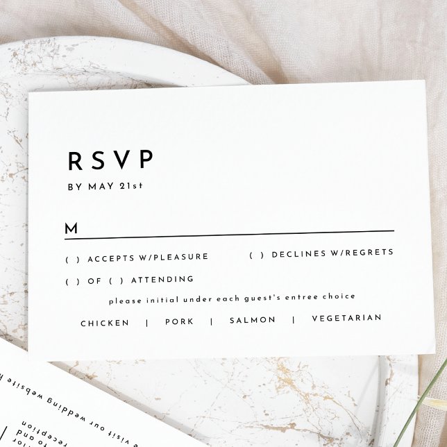 Cartão de Resposta RSVP de Casamento Branco Modern (Criador carregado)
