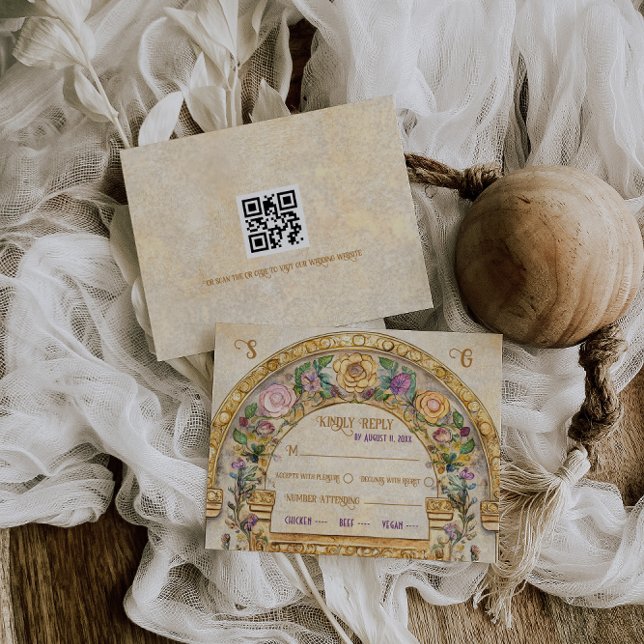 Cartão de Resposta RSVP de Casamento de Arte Flora (Criador carregado)