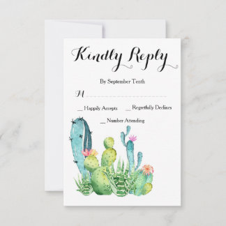 Cartão de Resposta RSVP de Casamento de Cactus Wat