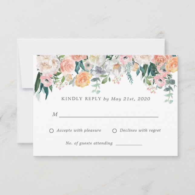 Cartão de resposta RSVP de Casamento de Flores Rom (Frente)