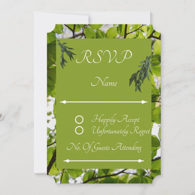 Cartão de Resposta RSVP de Casamento de Folhas Ver (Frente)