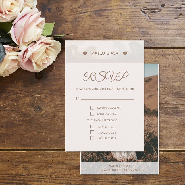 Cartão de Resposta RSVP de Casamento de Fotos da N (The front and back of the Nature Horses wedding RSVP card (Add Your Photo))