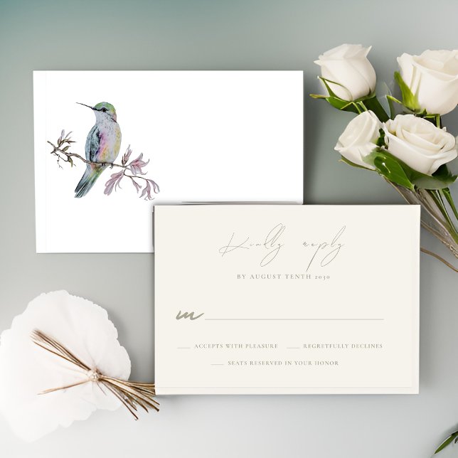 Cartão de Resposta RSVP de Casamento de Hummingbir (Criador carregado)