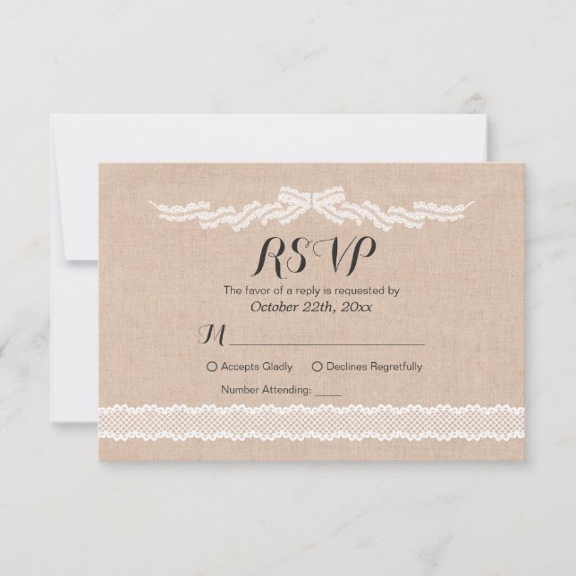 Cartão de Resposta RSVP de Casamento de Linen Line (Frente)