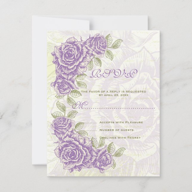 Cartão de resposta RSVP de casamento de rosas roxo (Frente)