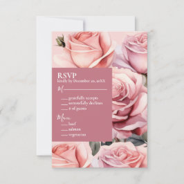 Cartão de Resposta RSVP de Casamento de Roses Rosa