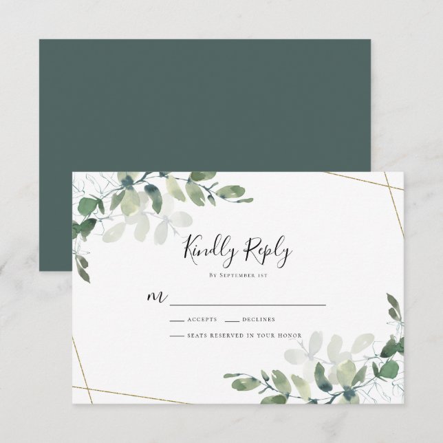 Cartão de Resposta RSVP de Casamento Eucalyptus (Frente/Verso)
