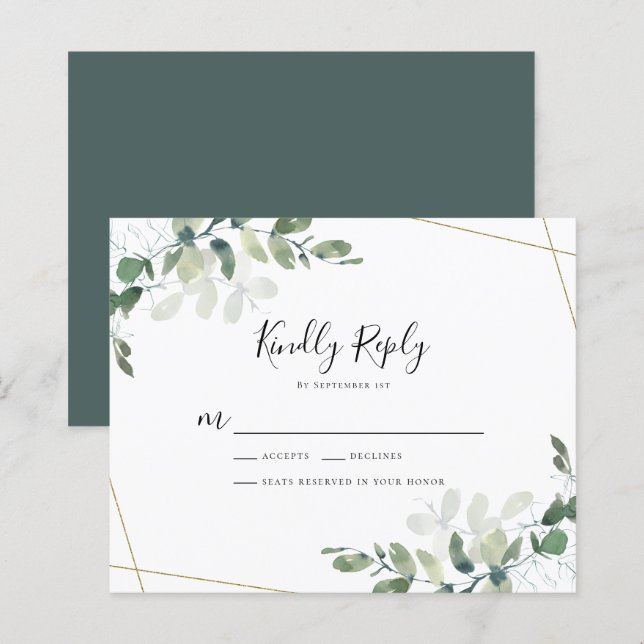 Cartão de Resposta RSVP de Casamento Eucalyptus de (Frente/Verso)