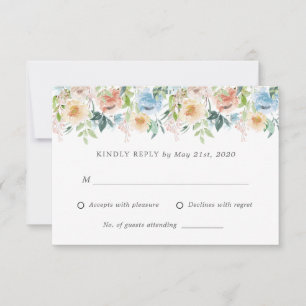 Cartão de resposta RSVP de Casamento Floral Azul P