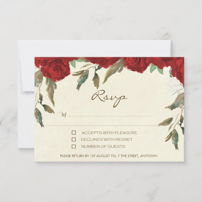 Cartão de resposta RSVP de casamento floral de ros (Frente)