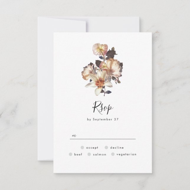 Cartão de resposta RSVP de Casamento Floral de Vin (Frente)