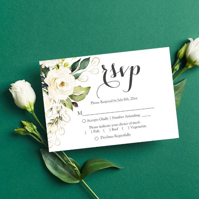 Cartão de Resposta RSVP de Casamento Floral Dourad (Criador carregado)
