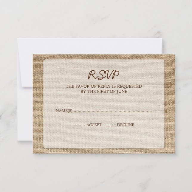 Cartão de Resposta RSVP de Casamento Rustic Burlap (Frente)