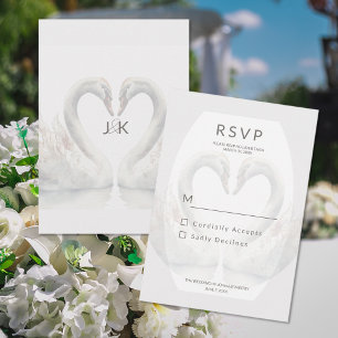 Cartão de Resposta RSVP de Casamento Swan Romântic