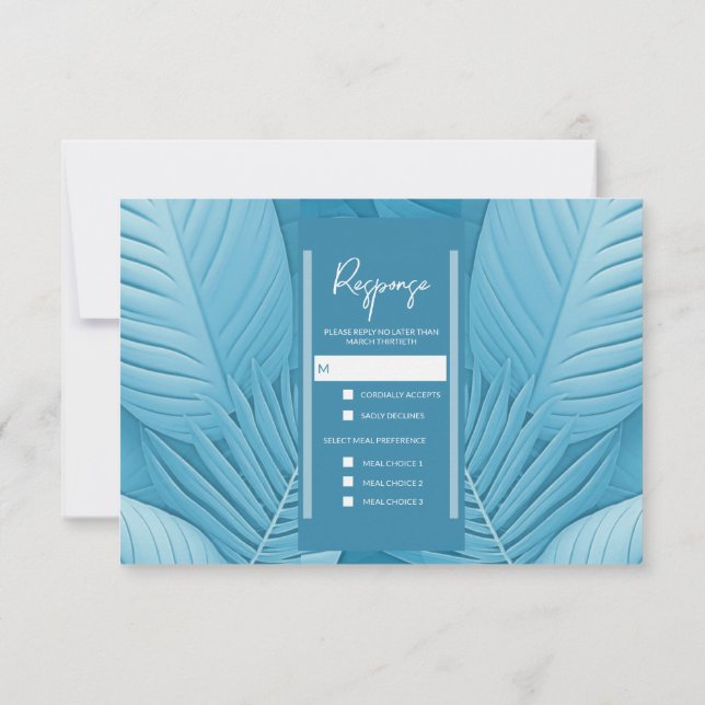 Cartão de Resposta RSVP de Casamento | Teal tropic (Verso)