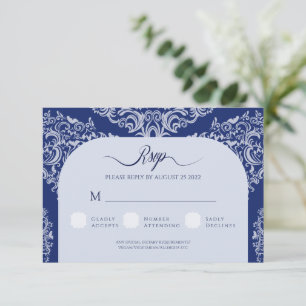 Cartão de Resposta RSVP de Casamento tema damasco