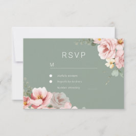 Cartão de Resposta RSVP de Casamento Verde Blush &