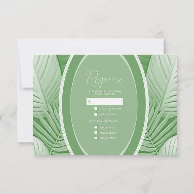 Cartão de Resposta RSVP de Casamento Verde Tropica (Verso)