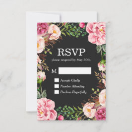 Cartão de Resposta RSVP de Decoração Floral Magníf