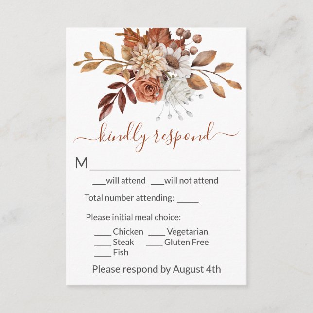 Cartão de Resposta RSVP de Envio de Buquê Floral d (Frente)