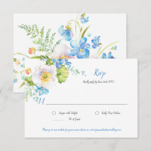 Cartão de Resposta RSVP de Floral Azul Fantasia Aq