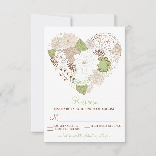Cartão de Resposta RSVP de Flores de Coração de Pr (Frente)