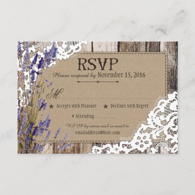 Cartão de Resposta RSVP de Flores de Lavanda com R (Frente)