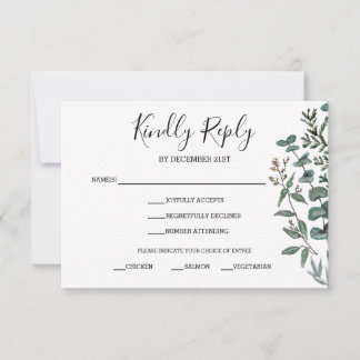 Cartão de Resposta RSVP de Pinheiro e Eucalipto