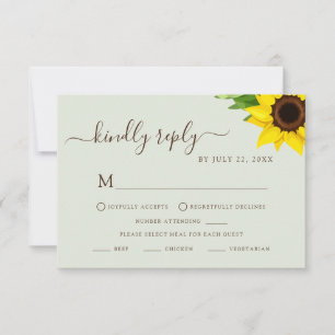 Cartão de Resposta RSVP do Girassol Rústico Verde 