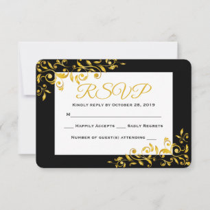 Cartão de Resposta RSVP Dourado & Preto com Redemo