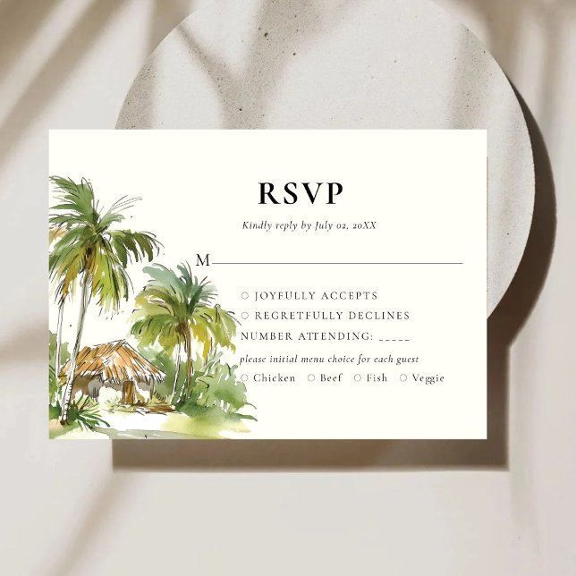 Cartão de Resposta RSVP Elegante de Destino Tropic (Criador carregado)