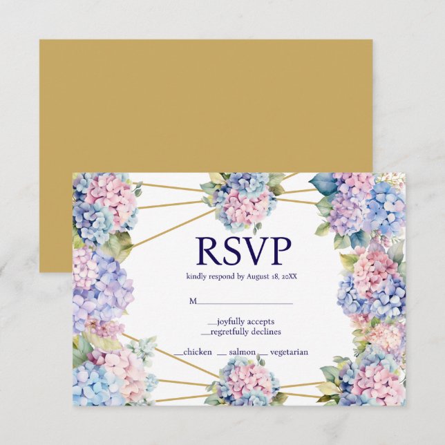 Cartão de Resposta RSVP Escolhas do Menu Hydrangea (Frente/Verso)