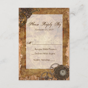 Cartão de Resposta RSVP Estilo Steampunk Industria