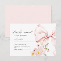 Cartão de Resposta RSVP Floral Bloom Laço Rosa Ele