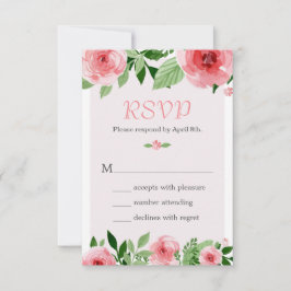Cartão de Resposta RSVP Floral de Rosa em Aquarela